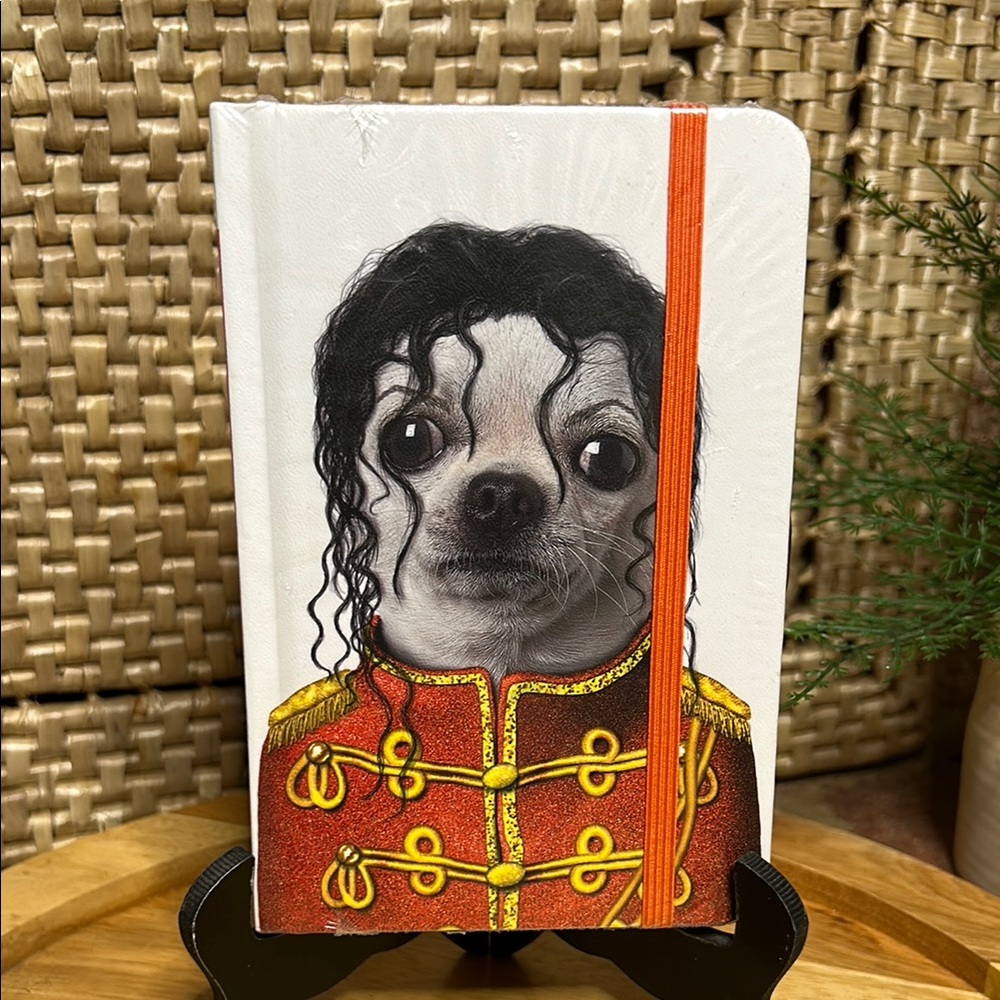 Dog Portrait Notebook with Orange Elastic Chihuahua Michael Jackson Famous Faces